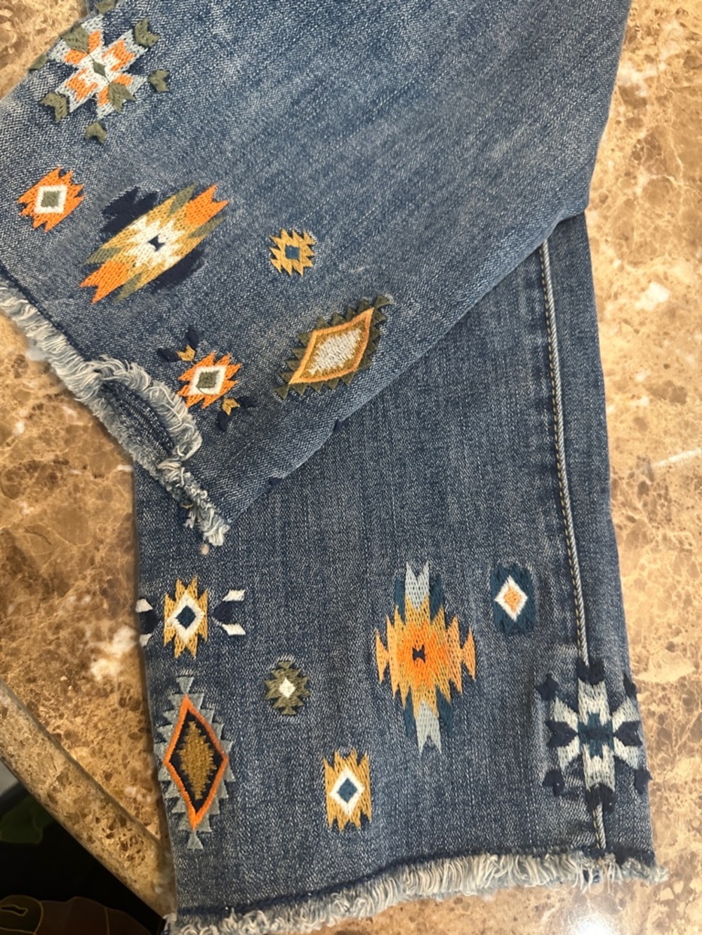 Coldwater Creek Women's Distressed Cropped Embroidered Hem Jeans - Blue - Picture 4 of 5